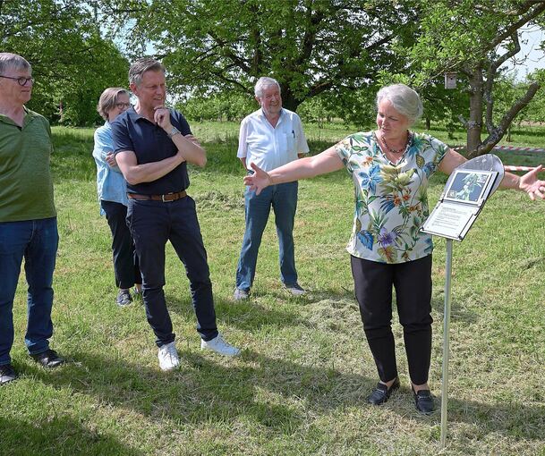 Sabine Roth führt durch den Streuobstgarten.