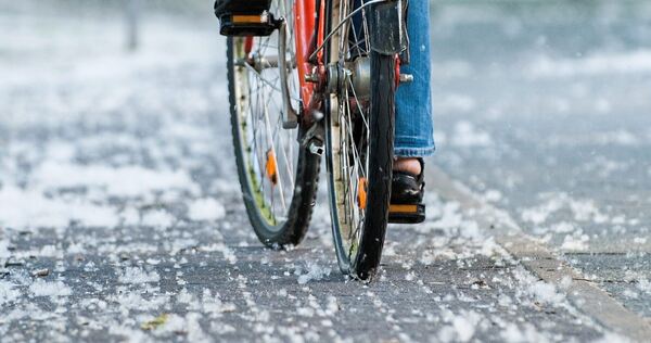 Kein Schnee: Pappelsamen übersäen einen Radweg.