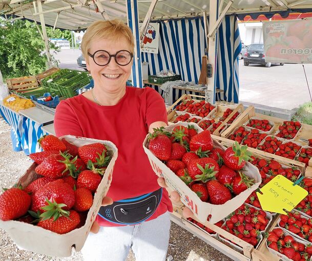 Rot und glänzend: So müssen Erdbeeren aussehen. Hier am Stand von Rolfs frische Früchte in Besigheim.