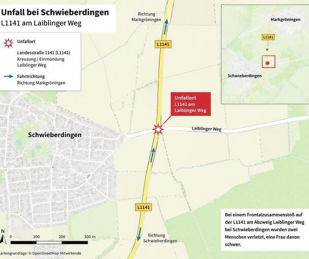 Unfall auf der Landesstraße L 1141. Unfall auf der Landesstraße L 1141.