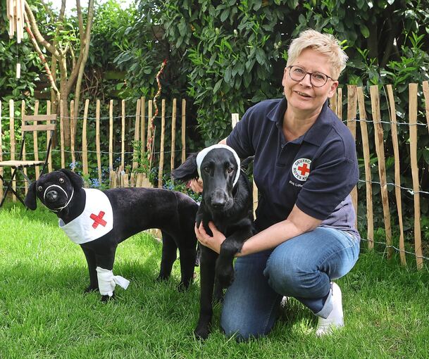 Erste Hilfe für den Hund: Tanja Freund, Bereitschaftsleiterin der Rot-Kreuz-Rettungshundestaffel, hatte viele Tipps für Hundehalter.