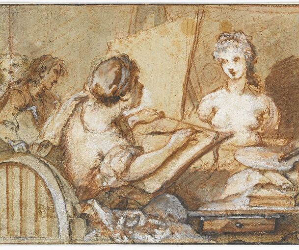 Im Fokus der Ausstellung steht die französische Grafik des 18. Jahrhunderts: Michel-François Dandré-Bardon, Junger Künstler beim Zeichnen einer weiblichen Büste, um 1765.