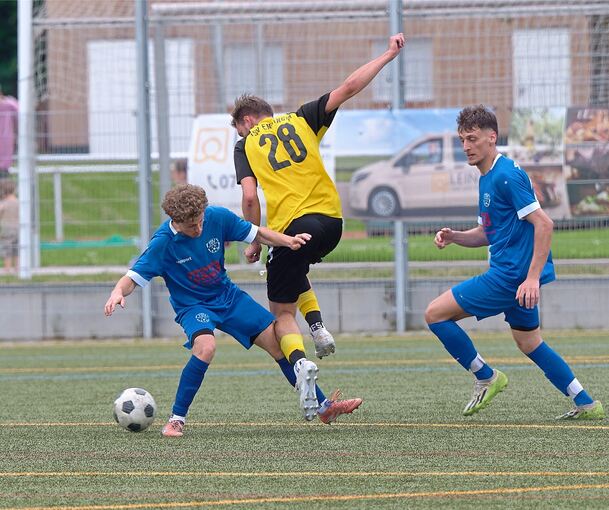 Die Bönnigheimer (in blau) feiern den Aufstieg in die Bezirksliga.