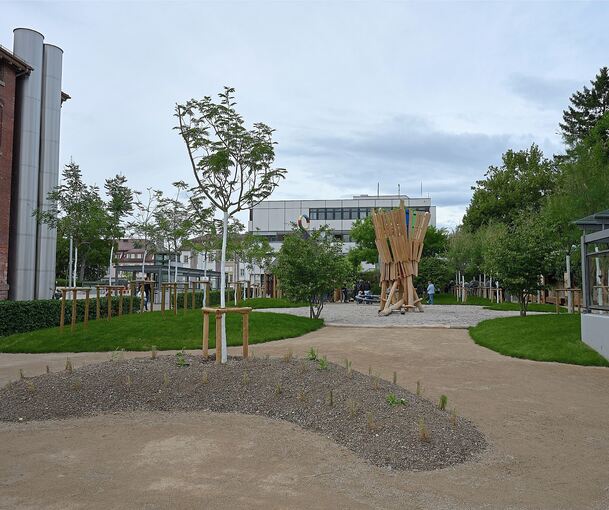 Spielturm, Bäume, Rasenhügel: Der Garten der Begegnung am Rathaushof ist eröffnet.
