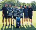 Illustre Golfrunde: Athletiktrainer Patrick Vogl, Mick Hochreither, Golfer Marcel Schneider, Maximilian Söll, Tim Schüle und Pre Illustre Golfrunde: Athletiktrainer Patrick Vogl, Mick Hochreither, Golfer Marcel Schneider, Maximilian Söll, Tim Schüle und Pressesprecher Patrick Jonza auf dem Golfplatz Schloss Liebenstein.