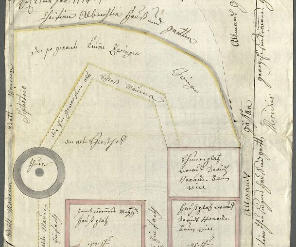 Situationsskizze des alten Schlossplatzes aus dem Jahr 1774.