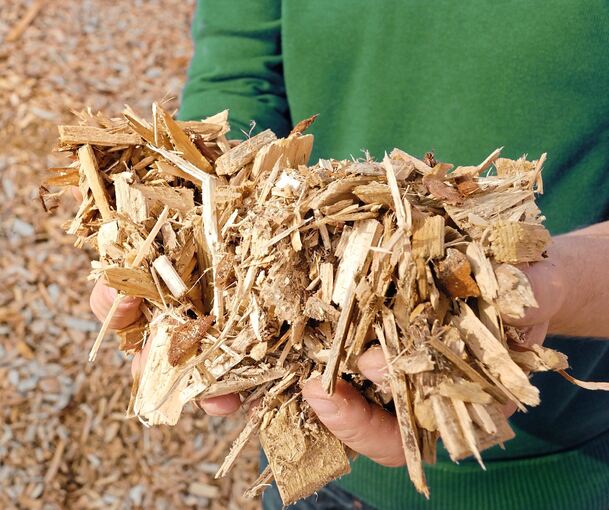 Holzhackschnitzel haben sich auf der Fahrbahn verteilt.