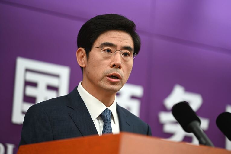 Chinas Sprecher Yadong im Handelsministerium Chinas Sprecher Yadong im Handelsministerium