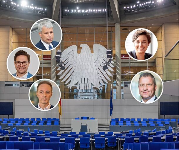 Die Zusatzeinkünfte von Steffen Bilger, Fabian Gramling und Macit Karaahmetoglu (von links oben nach unten) summieren sich auf fast 45.000 Euro – bei Sandra Detzer und Martin Hess (rechts) steht die Null.