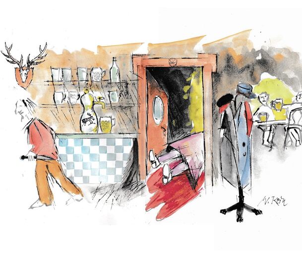 Emma Grabherr wird 1904 erstochen im Schankraum ihrer Wirtschaft in der Bietigheimer Straße gefunden. Illustration: Wolfgang Kern