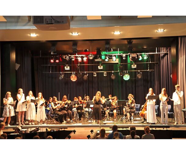 Den Abschluss des Abends bestritten Unterstufenorchester, Popchor und Orchester gemeinsam mit „Money, Money, Money“.