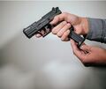 Die Polizei findet eine Schreckschusswaffe.