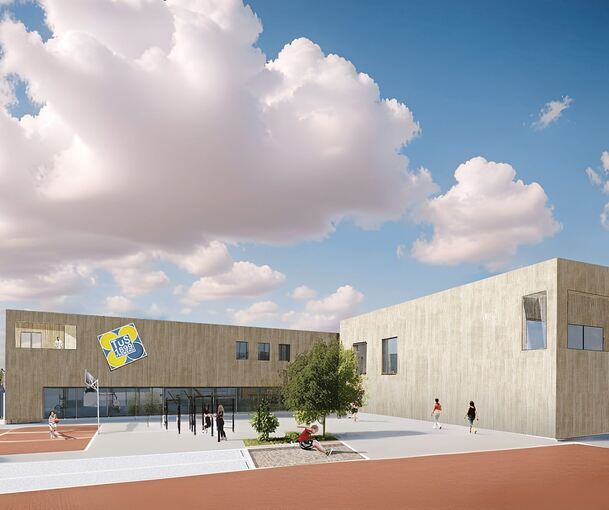 Das Sportvereinszentrum samt Sporthalle, wie es sich die Architektin Daniela Knapp vorstellt.