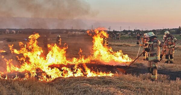 Das Feuer wurde auf einem abgeernteten Feld gelegt. Das Feuer wurde auf einem abgeernteten Feld gelegt.
