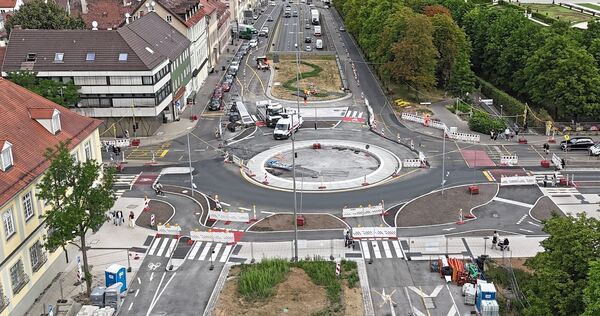 Die Sternkreuzung inmitten der Ludwigsburger Innenstadt.
