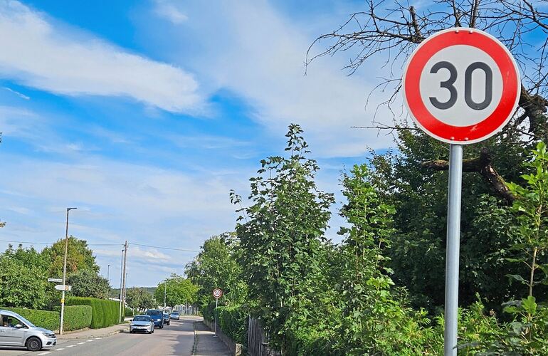 An dieser Stelle der Ensinger Ortsdurchfahrt gilt Tempo 30. Nur wenige Meter weiter darf 50 gefahren werden.
