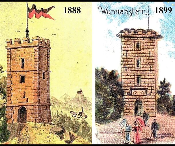 Der Wunnenstein-Aussichtsturm auf zwei historischen Gemälden. Der Wunnenstein-Aussichtsturm auf zwei historischen Gemälden.