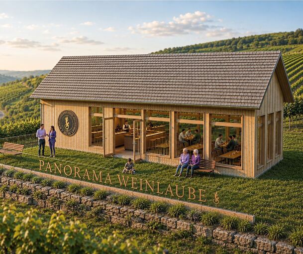 600.000 Euro teuer, viel Holz und Glas, ein spektakulärer Blick: So stellt sich der Bauherr und Sponsor Stefan Layher die Ausschankhütte vor.