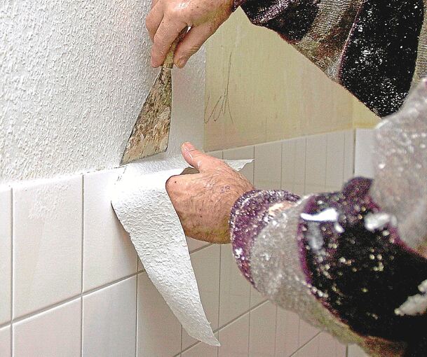 Ein Handwerker tapeziert eine Wand (Symbolbild): Vor allem der nötige Feuchteschutz in der Küche verteuert den Trockenbau.