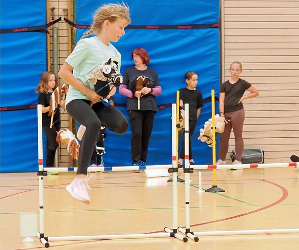 Neben der Dressur wird Springreiten beim Hobby Horsing imitiert.
