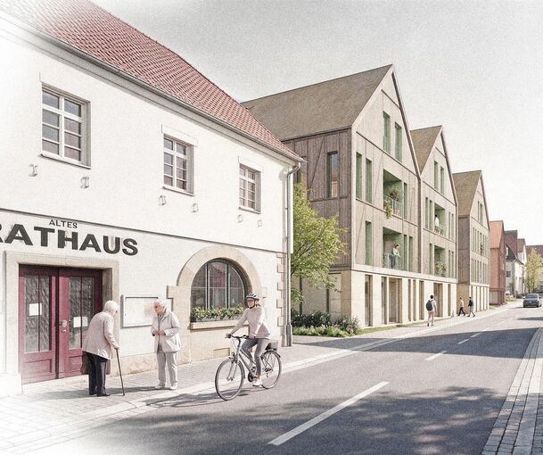 Direkt neben dem Alten Rathaus im Murrer Ortskern sollen die Gebäude für das neue Quartier entstehen.