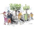 Gottlob Schneider begegnet beim Sonntagsspaziergang dem betrunkenen Wilhelm Unterkofler. Gottlob Schneider begegnet beim Sonntagsspaziergang dem betrunkenen Wilhelm Unterkofler.