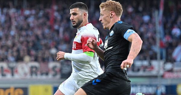 Laurin Curda (rechts) trifft zum zweiten Mal innerhalb von 18 Tagen auf Deniz Undav und den VfB Stuttgart.
